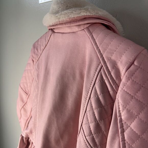 Urban Republic Pink Faux Leather Jacket w removable fur collar, Size 2T - Picture 9 of 15